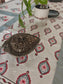 Sajja Handblock Table Linen Set Grey floral  , Set of 7  - One Table Runner, 6 Table Mats