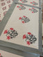 Sajja Handblock Table Linen Set Grey floral  , Set of 7  - One Table Runner, 6 Table Mats