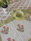 Sajja Handblock Table Linen Set Green floral Set of 7- Table Runner, 6 Table Mats