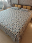 Handblock Blue Peach White Floral Pure Cotton  King Double Bedsheet