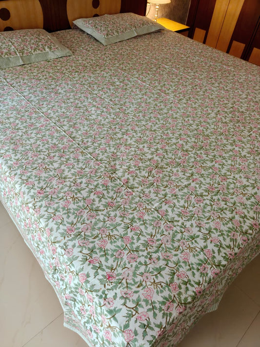 Designer Phool Hand block Premium Cotton King Bedsheet 9 x 9 feet