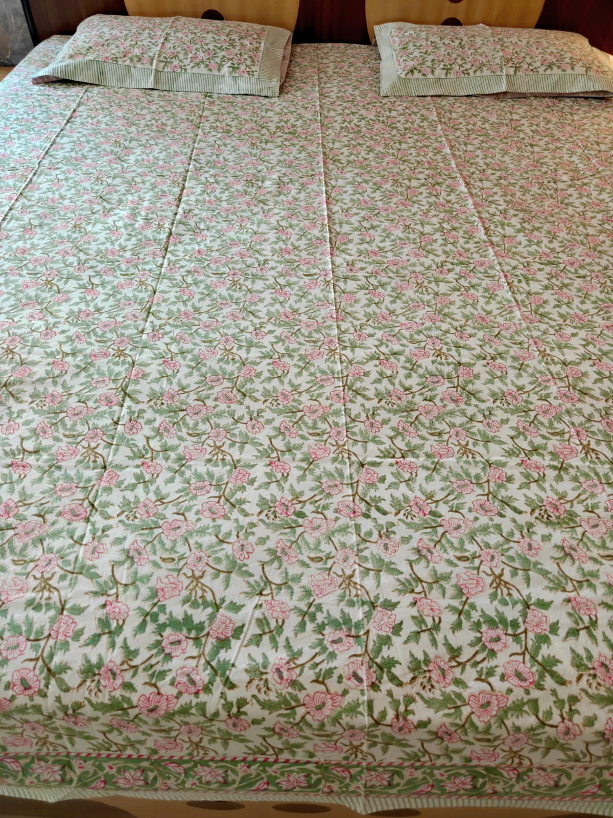 Designer Phool Hand block Premium Cotton King Bedsheet 9 x 9 feet
