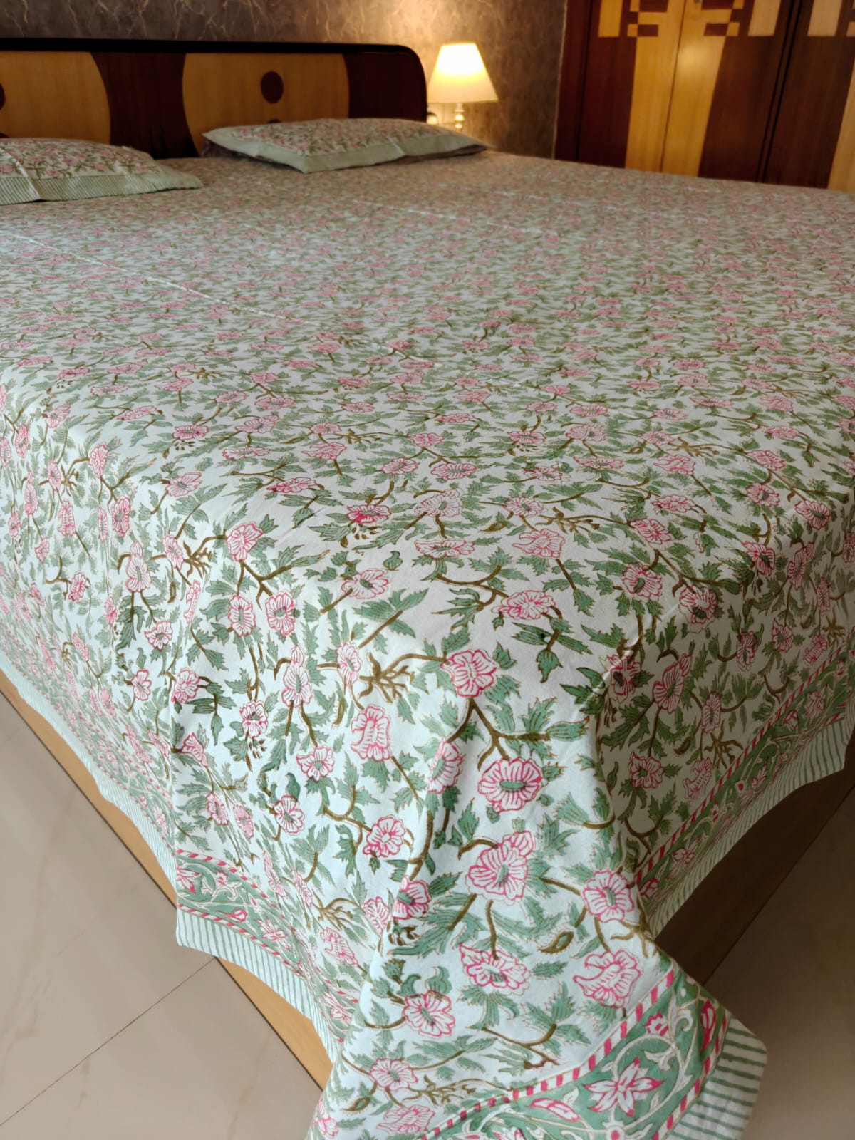 Designer Phool Hand block Premium Cotton King Bedsheet 9 x 9 feet