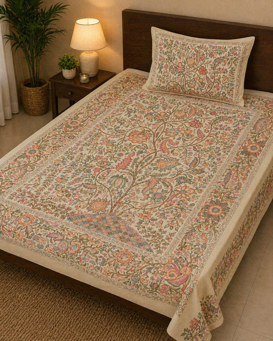 Sajja Tree Of Wishes Handblock South COtton Single Bedsheet (60 x 90in)