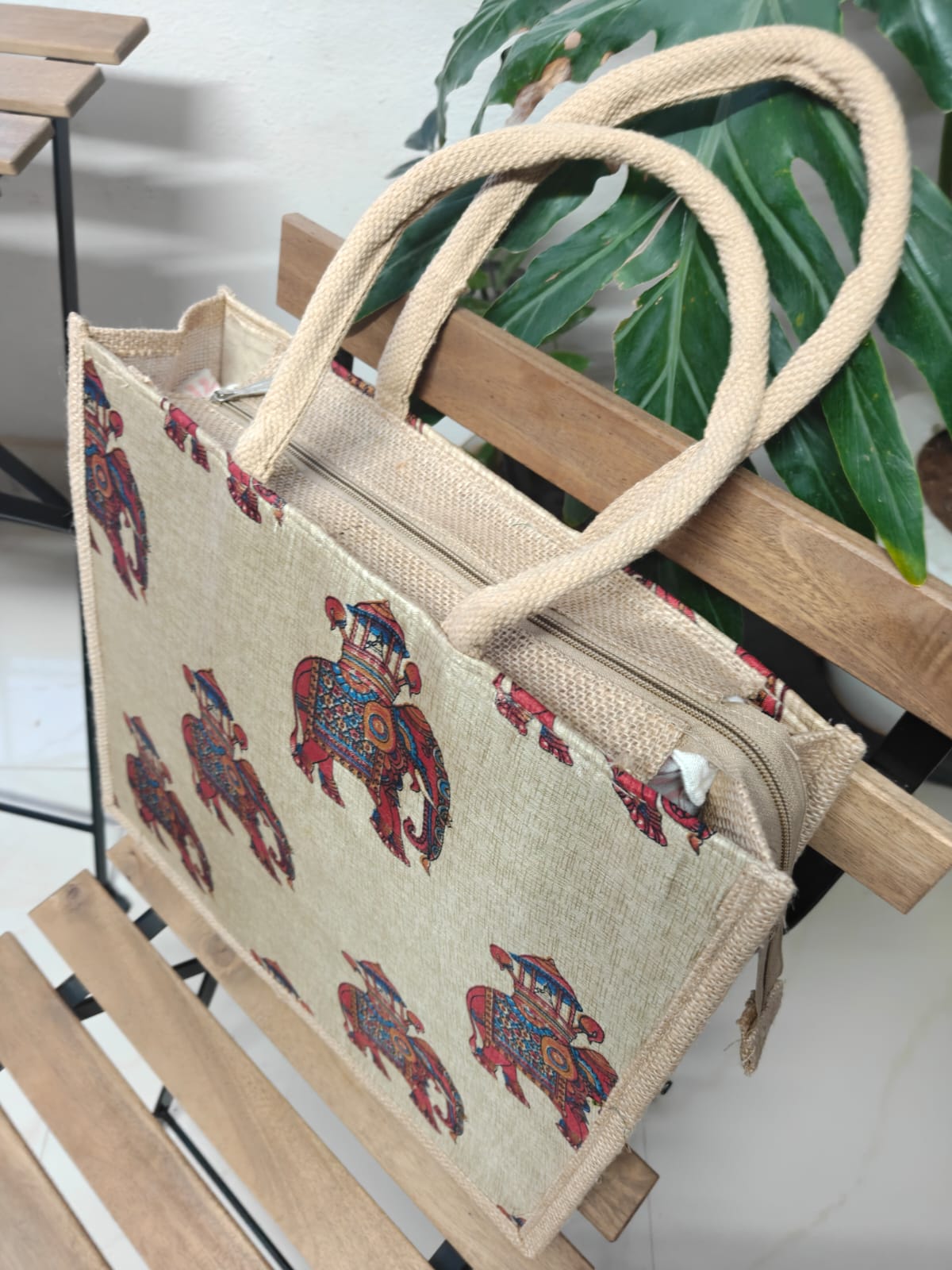 Buy Royal Elephant Abstract Silk Jute Gifting Bag | Handcrafted Tote Shopping Bags
