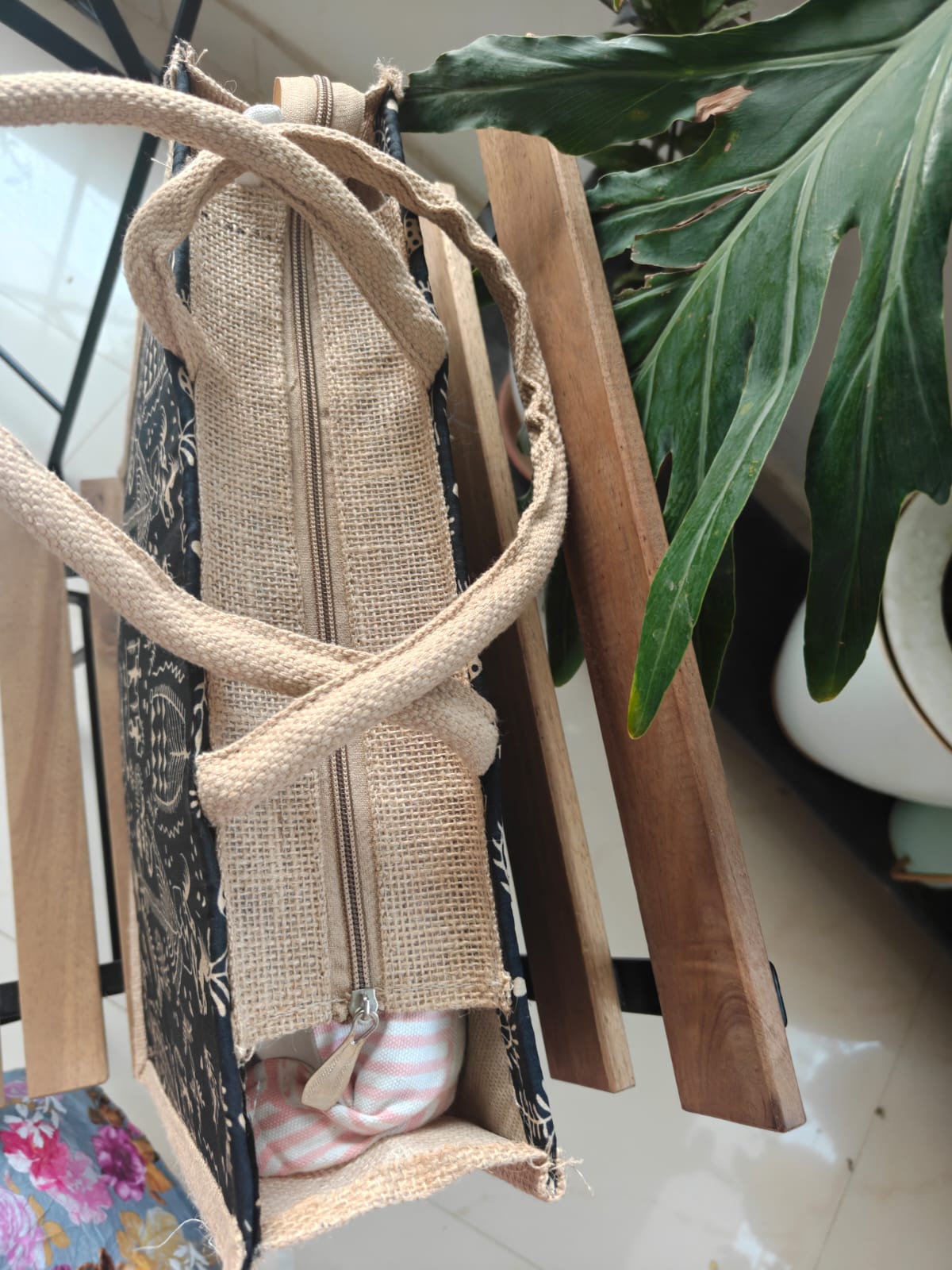 Vintage Peacock Motif Silk Jute Gifting Bags | Eco friendly Handcrafted Tote Bag 16 x14 x4 inches