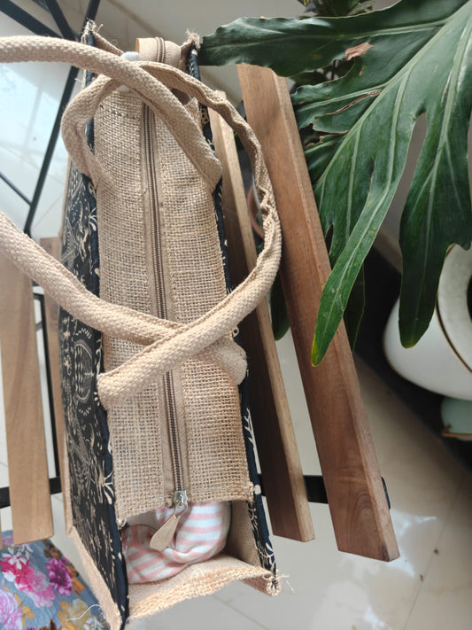 Vintage Peacock Motif Silk Jute Gifting Bags | Eco friendly Handcrafted Tote Bag 16 x14 x4 inches