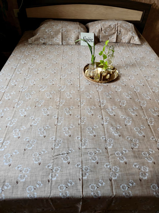 Rich Soothing Earthy Brown Floral Double Bedsheet Queen 90 x 100 inches