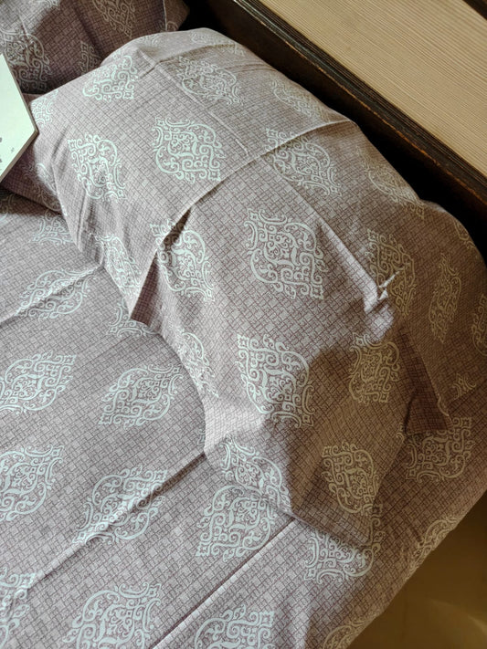 Tang Dynasty inspired Damask Pattern Purple Hued Double Bedsheet Queen 90 x100 inches