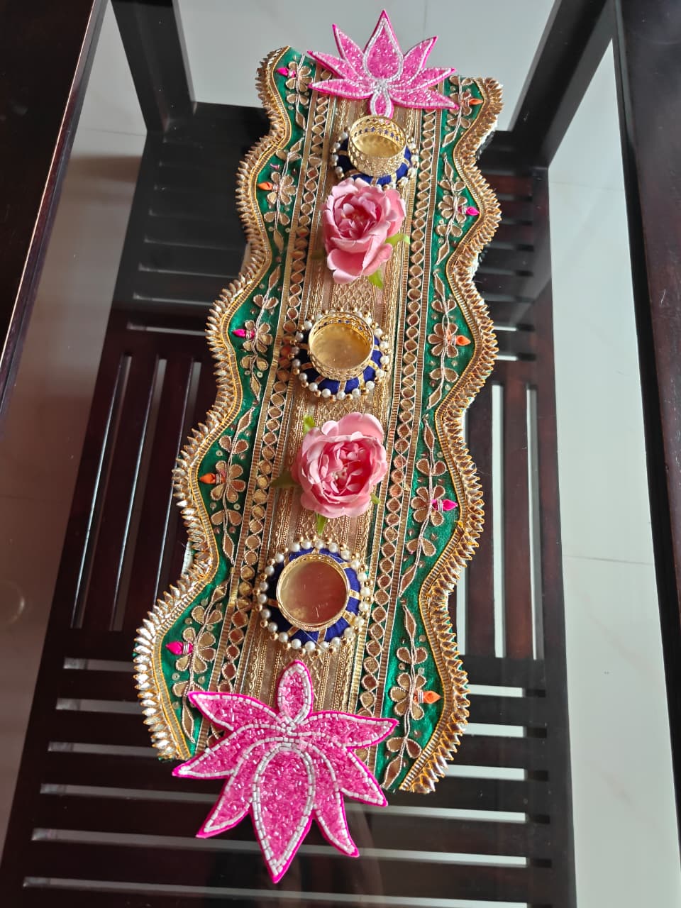 Auspicious Kamal Gota Patti Tealight Table Runner Diwali Decoration Festive Centre piece Decor