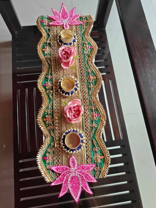 Auspicious Kamal Gota Patti Tealight Table Runner Diwali Decoration Festive Centre piece Decor
