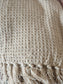 Premium Solid Waffle Yarn Woven Throws with Tassels Off white