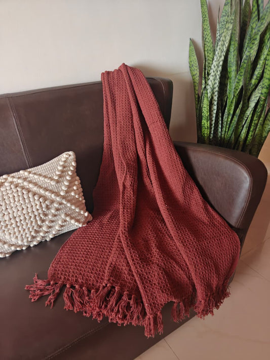 Rust Brown Waffle Weave Pure Cotton Throw (Onesize)