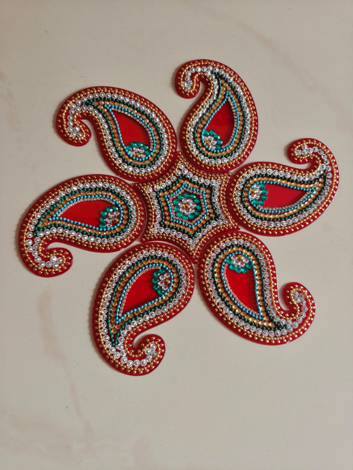 Buy Readymade Festive Acrylic Red Rangoli Set