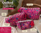 Wine Pink Hand Block Print Floral Toiletry Multiuse Cotton Pouches Set of 3 Make up bags