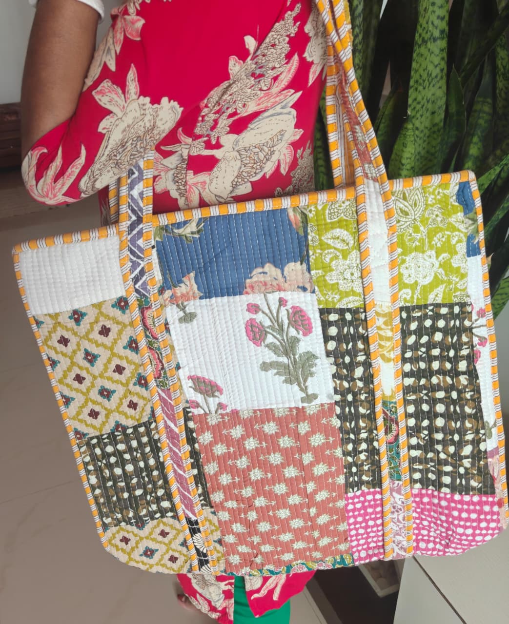 Patchwork Block print tote bag - Boho quilted women's bags - Women's handbag