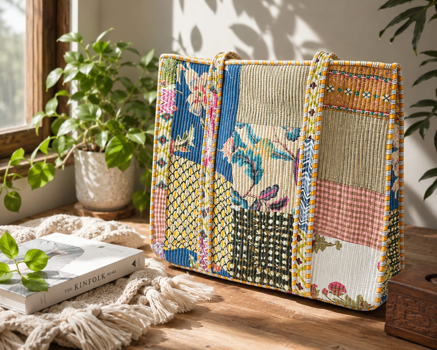 Block print tote bag - Boho quilted women's bags - Women's handbag - Ikat