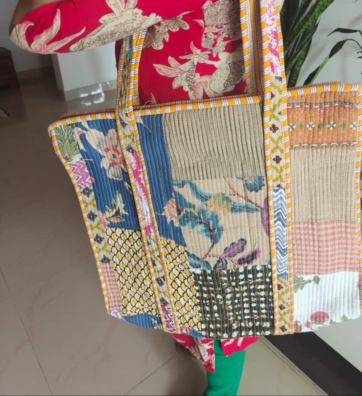 Block print tote bag - Boho quilted women's bags - Women's handbag - Ikat