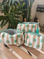 Designer White Sea Green Hand block printed cotton pouch - Set of 3