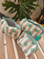Designer White Sea Green Hand block printed cotton pouch - Set of 3