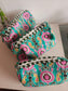 Trendy Teal Green Ikat Hand block cotton pouch - Set of 3