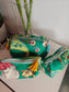 Set of 3 cosmetic bag/pouches with waterproof lining - Green floral bags