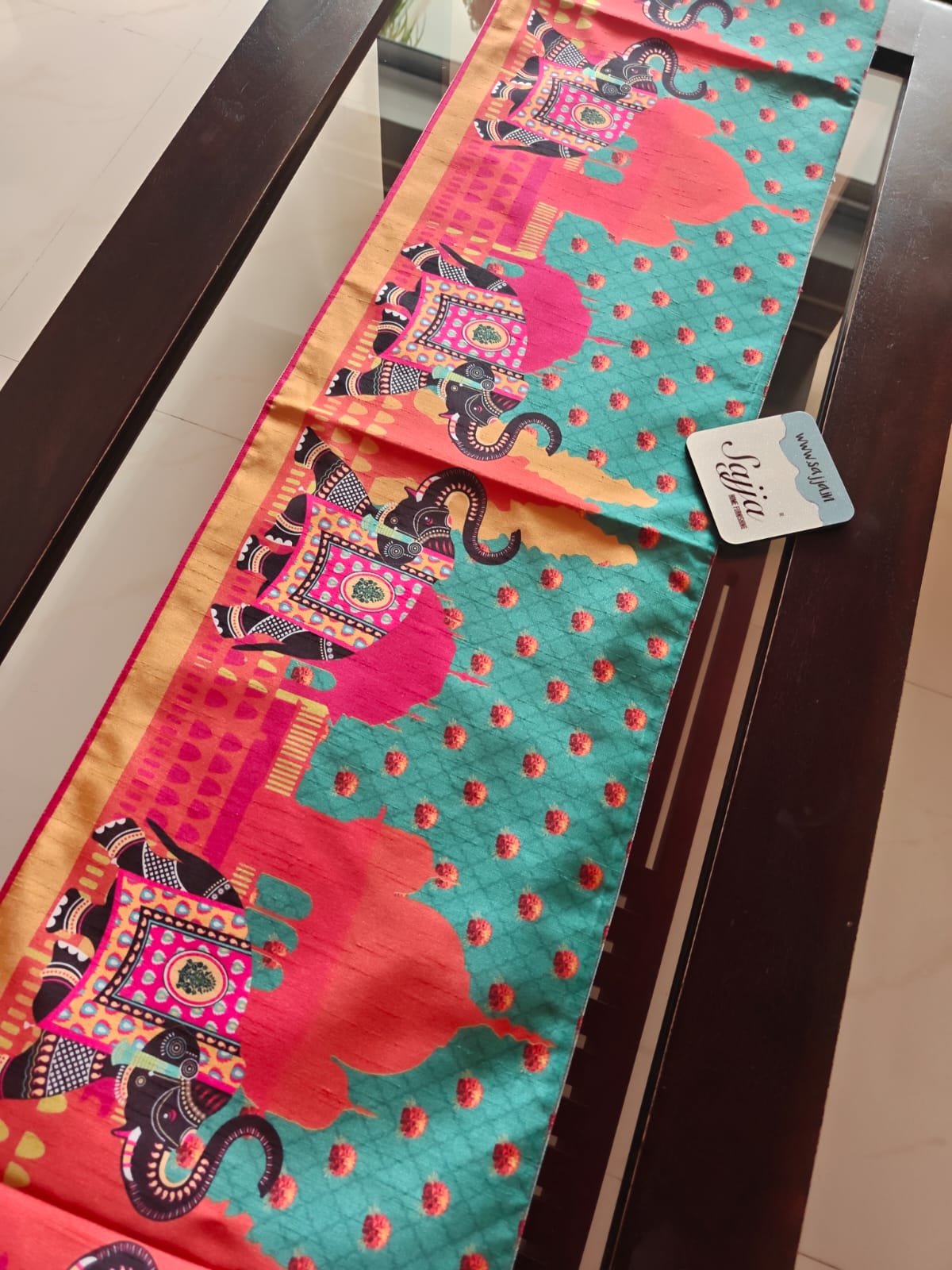 Classy Phad Art Inspired Hatti Table Runner Silk 6 Seater Dining Table Runner (L-72in, W-12in)