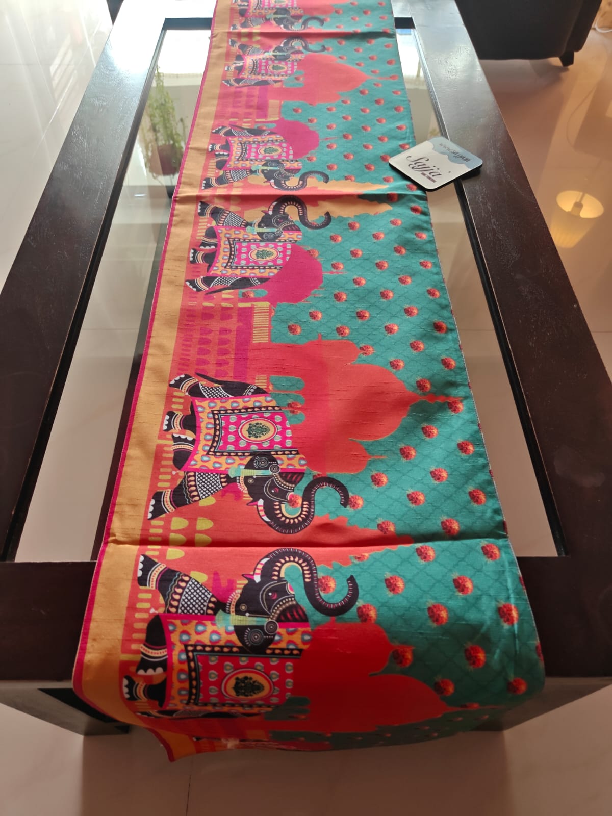 Classy Phad Art Inspired Hatti Table Runner Silk 6 Seater Dining Table Runner (L-72in, W-12in)