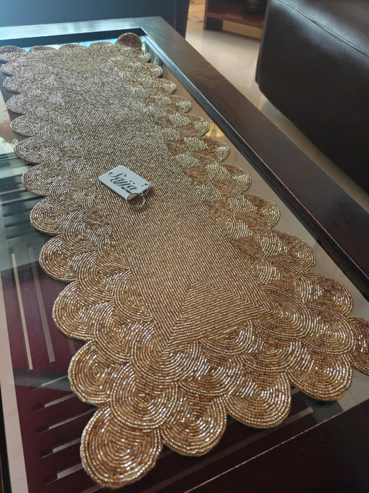 Vintage Brass Gold Handwoven Beads Table Runner Home Decor Coffee Table Runner