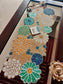 Elegant Floral Blue Bloom Handwork Beads Table Runner