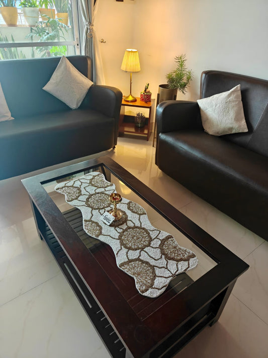 Handmade Vintage Gold Floral Beaded Table Runner | Foyer runner | Coffee Table Runner