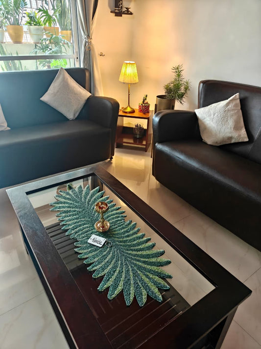 Buy Handmade Garden Green Beads Table Runner For Home Décor