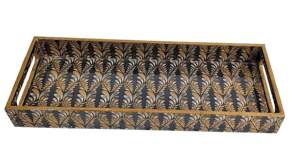 Brown Turkish Mosaic Gold Decorative MDF Tray | Stylish Serving & Home Décor Tray