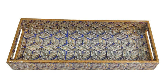 Royal Blue Turkish Mosaic Gold Decorative MDF Tray | Stylish Serving & Home Décor Tray
