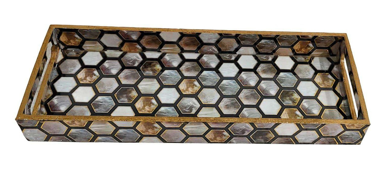 Turkish Mosaic Gold Decorative MDF Tray | Stylish Serving & Home Décor Tray
