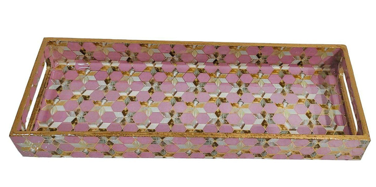 Rose Gold Mosaic Gold Inlay Decorative MDF Tray | Stylish Serving & Home Décor Tray