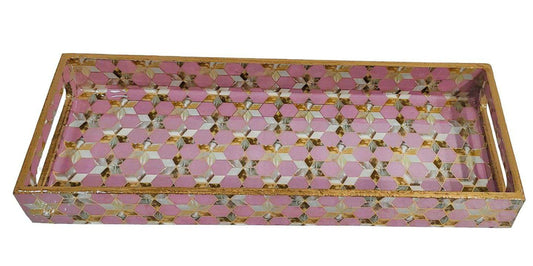 Rose Gold Mosaic Gold Inlay Decorative MDF Tray | Stylish Serving & Home Décor Tray