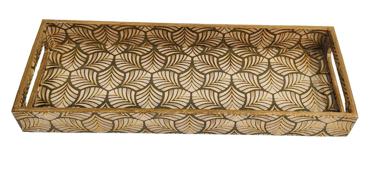 Green Leaves Marble Inlay Print Decorative  MDF Tray | Stylish Serving & Home Décor Tray