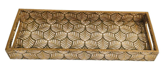 Green Leaves Marble Inlay Print Decorative  MDF Tray | Stylish Serving & Home Décor Tray