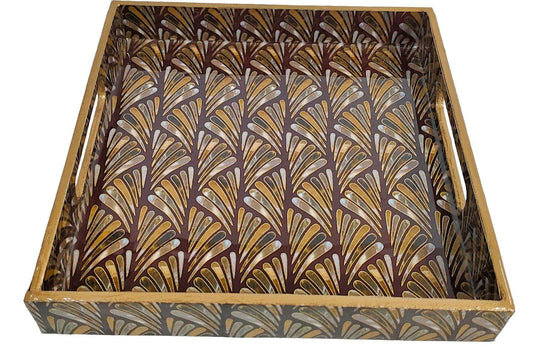 Brown Marble Inlay Print Decorative Sqaure MDF Tray | Stylish Serving & Home Décor Tray