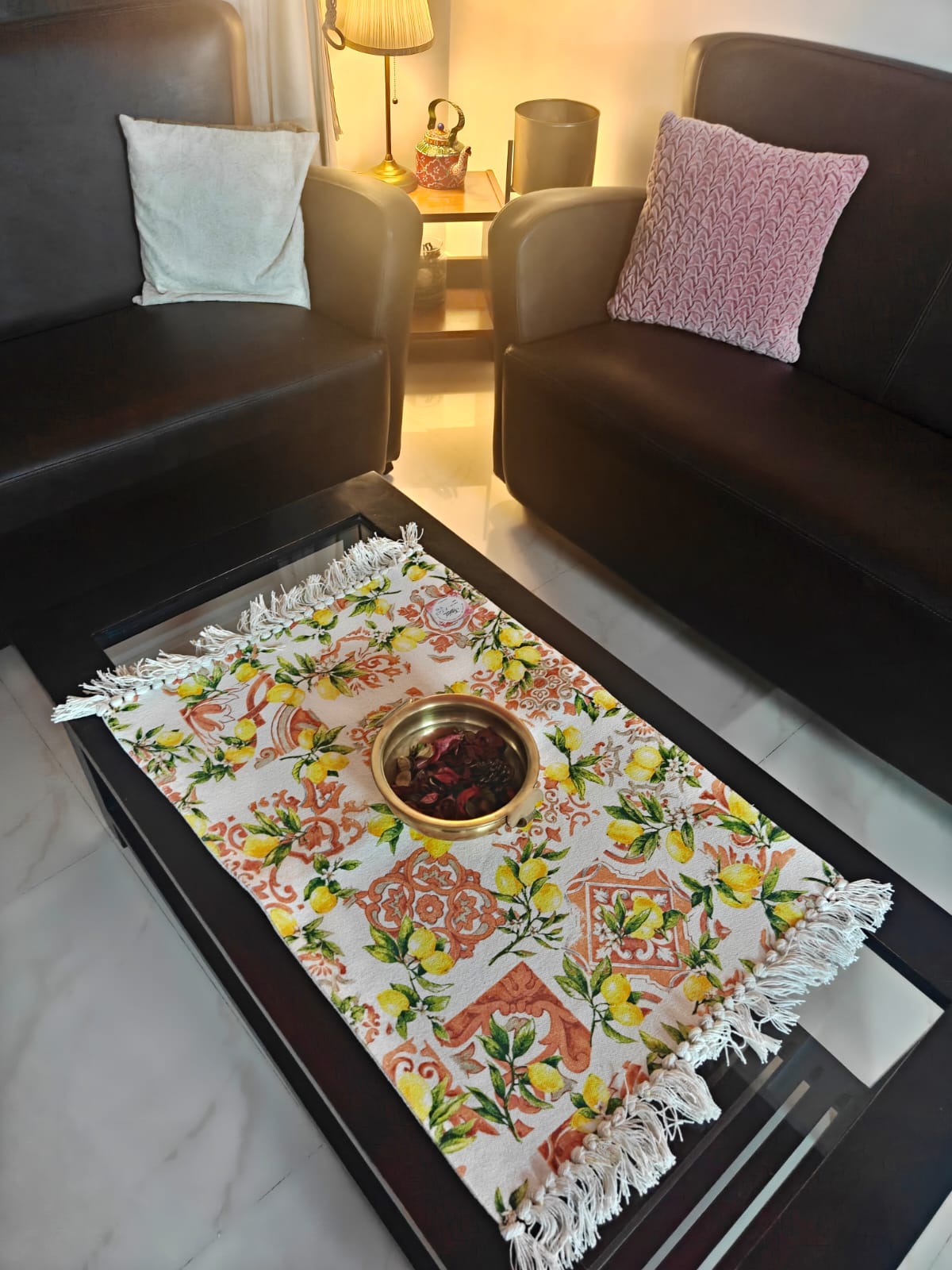 Buy Online Sajja Citrus Yellow Orange Duck Cotton Tasseled Floor Mat Rug 