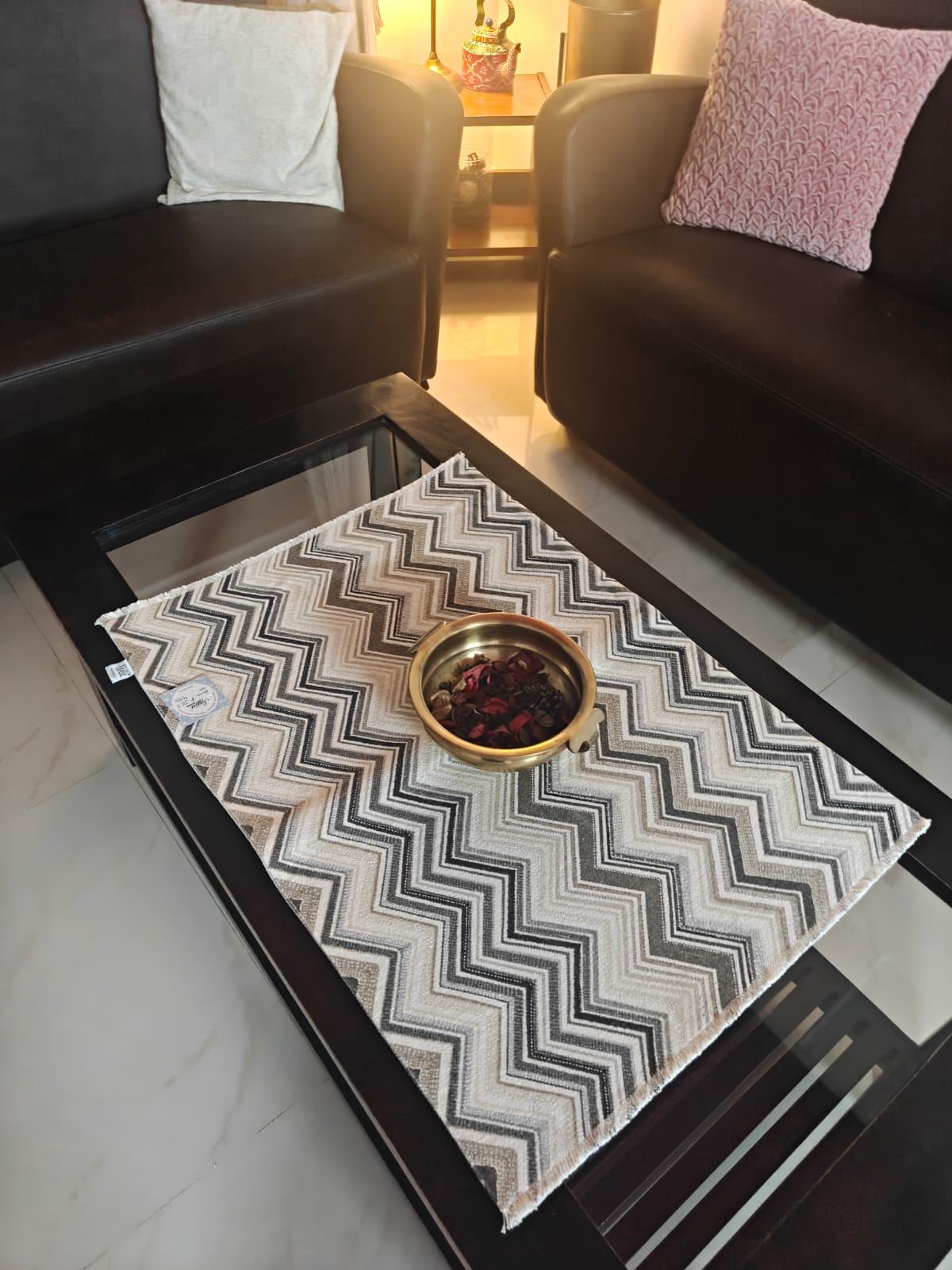 Designer Chevron White Reversible Thick Duck Cotton Floor Mat |Use as Table Décor Mat | Perfect Kids Mat