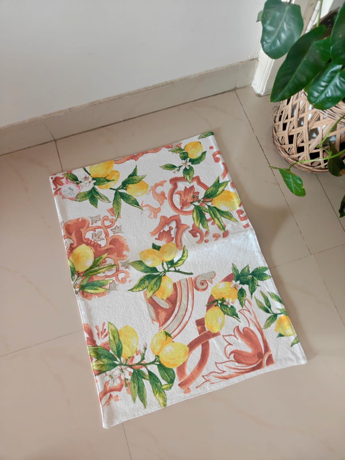 Buy Sajja Citrus Yellow Orange Duck Cotton Floor Mat Rug | Use as Table Décor Mat | Reversible Striped Pattern