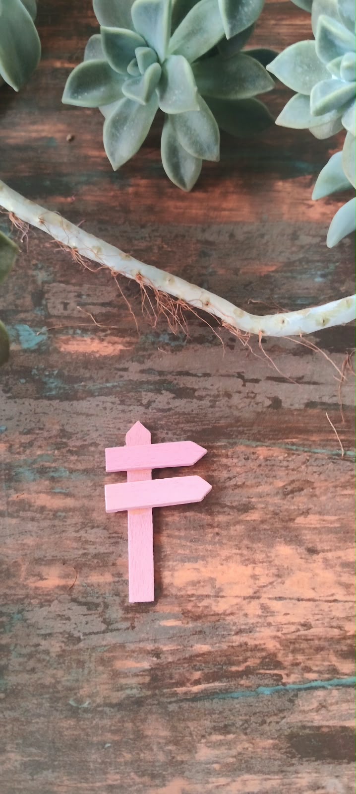 Miniature Pink Wooden Direction Sign  Set of 1 -Sajja Garden Nursery
