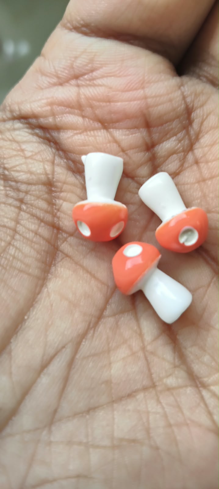 Miniature Orange mushroom figurines  Set of 3 - Sajja Garden Nursery