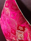 Pink - Tradational Banarasi Handwoven Bandhej Brocade Silk Cushion  Covers with Vintage lace 16 x16