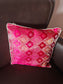 Pink - Tradational Banarasi Handwoven Bandhej Brocade Silk Cushion  Covers with Vintage lace 16 x16