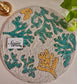 Designer Jade Yellow Ivory Floral Coral Beads Table Mat Trivet