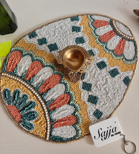 Designer Regal Handcrafted Oval Beaded Glass Placemat Table Mat