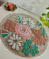 Elegant Designer Ivory Pink Teal Peach Floral Beaded Table Placemat